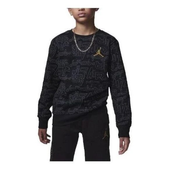 Air Jordan Take Flight Black and Gold Fleece Crew, Size Medium 10-12 years - Picture 1 of 4